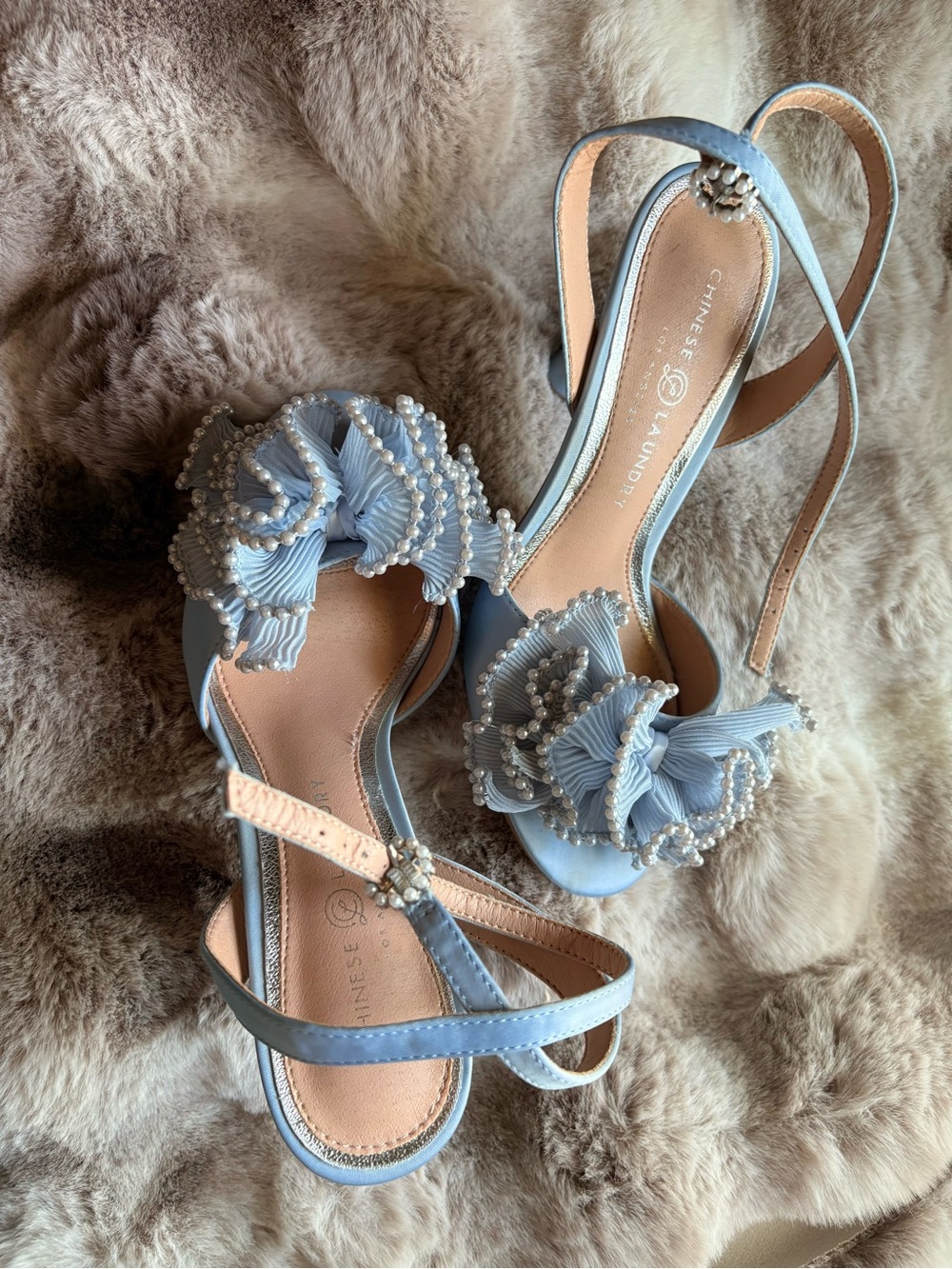 Chinese Laundry Powder Blue Pearl-Embellished Floral Slingbacks size 7.5